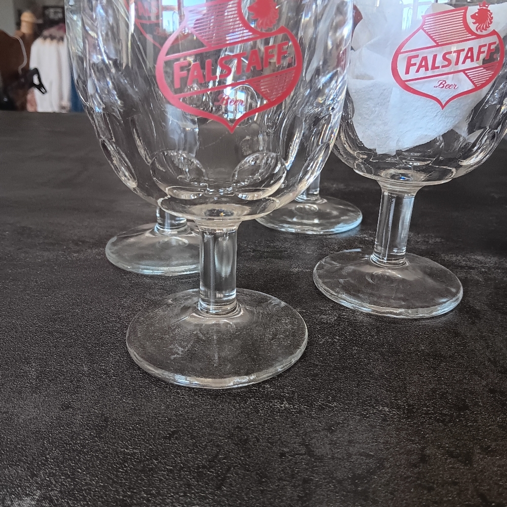 Beer Goblets, Falstaff, Vintage Glassware Man Cave decor